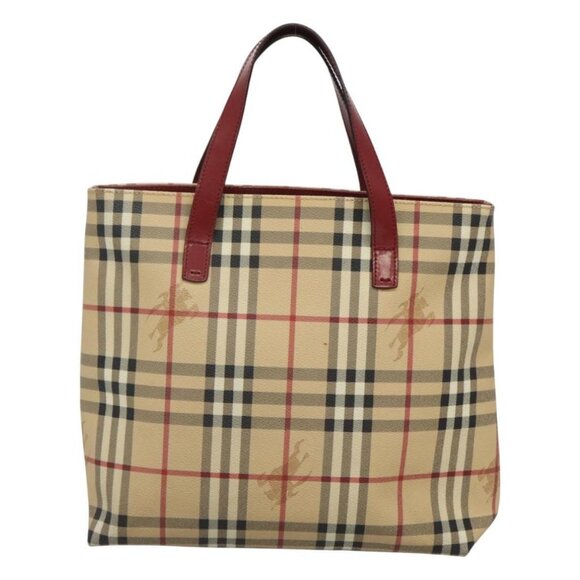 BURBERRY Nova Check Hand Bag PVC Beige Red Silver Auth - Picture 2 of 16